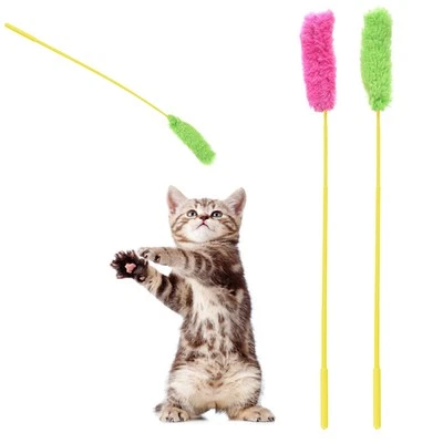 ALLTOPBARGAINS 2 Pc Cat Toy Teaser Wand Catcher Stick Interactive Exerciser Pet Play Kitten Toy