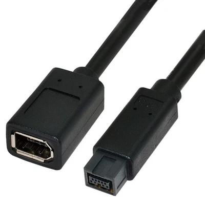 IEEE 1394 Firewire 400 6-Pin Female to 1394b Firewire 800 9-Pin Male Cable Cord - Image 1 of 4