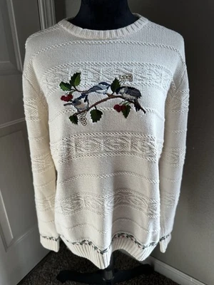 Suéter Cabela’s Mujer M Bordado Pájaros Bayas Tejido Algodón Cottagecore Foto 1 de 4