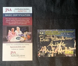 MIKE HOLMGREN, RON WOLF & BOB HARLAN Tri Firmado PACKERS SUPERBOWL 31 Tarjeta con JSA - Imagen 1 de 4