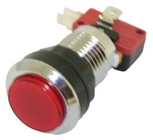 Red Long Length Illuminated chrome ring Arcade Game Push Button w/ microswitch - Picture 1 of 1