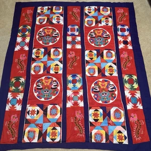 Vintage Folk Art Chinese Patchwork Quilt Bugs Butterfly Panda Frog Double Sided - Picture 1 of 11