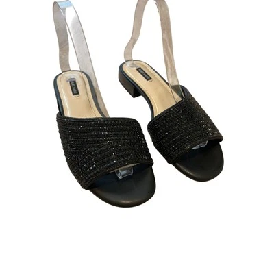 Sandálias Alex Marie Marilla preta com strass enfeitada cintilante alça bloco 8 - Imagem 1 de 4