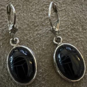 Sterling Silver 925 Carved Black Scarab Dangle/Drop Leverback Earrings - Picture 1 of 4