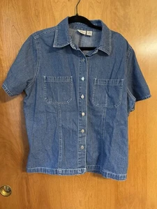 Vintage Genuine Sonoma Size 18 Cotton Button Up Women’s Denim Blue Short Sleeve - Picture 1 of 10