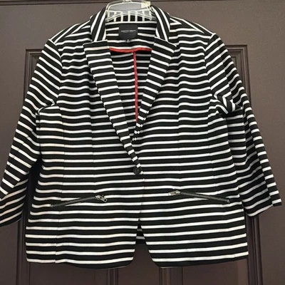 Blazer Christian Siriano Estilo Pasarela Negro Blanco Rayas XL Vacaciones Trabajo Iglesia Foto 1 de 4