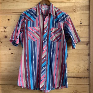 VTG 90’s Ranchwear Men’s 16 Striped Western Shirt Retro Rodeo Corral West M/L - Picture 1 of 6