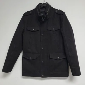 Guess Black Wool Blend Insulated Military Quilted Coat Jacket Mens Size M - Picture 1 of 13