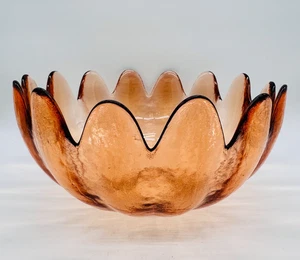 Blenko Lotus Flower Bowl 6143L Apricot Color 1984 Handmade Glass - Picture 1 of 12