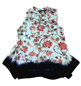Lola P. Size M Womens Tunic Tank Sleveless Blue Dip Dyed Asymmetrical Floral Top - Picture 1 of 6