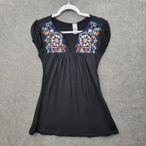 Ophelia Womens Black Top Embroidered Size S USA Made - Picture 1 of 8