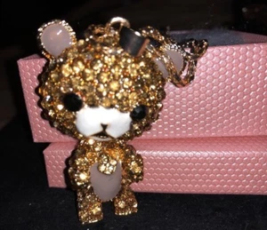 Betsey Johnson Necklace TEDDY BEAR Gold  Brown Crystals Gift Box Bag  - Picture 1 of 12