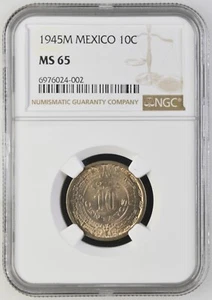 1945 M Mexico 10 Centavos NGC MS 65 - Picture 1 of 2