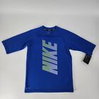 Nike Swim Boy's Sz L 12/13 Rash Guard Shirt UPF 40+ Dri-Fit Blue Half Sleeve NEW