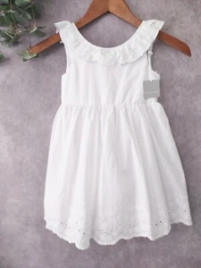 TAHARI Girls Dress 4 White Sleeveless Ruffle Neck Embroidered Eyelet Lined - Picture 1 of 8