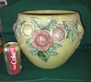 HUGE Antique Roseville Pottery Rozane Planter Jardiniere 588-9 9.5" tall 11"Wide - Picture 1 of 10