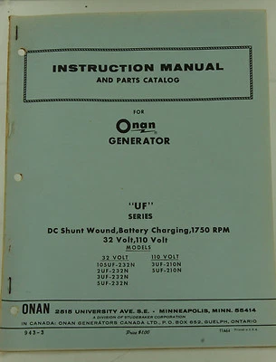 Vintage ONAN UF Series Generator Instruction Manual & Parts Catalog #2 - Image 1 of 2