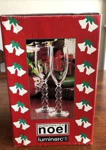 (4) LUMINARC CRYSTAL NOEL FLUTES Christmas "Noel" 53/4" Oz - Picture 1 of 3