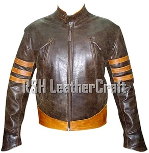Wolverine X Men Origins Biker Distressed Brown Cowhide Leather Jacket - Picture 1 of 2