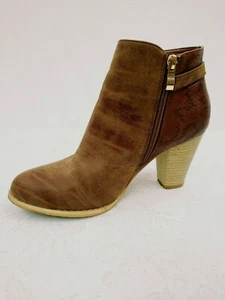 Riverberry Brown Leather 3.5" Heel Buckle/Zip Women's Ankle Boots Sz 9 - Picture 1 of 12