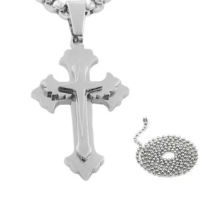 Joyería Para Hombre Genial Acero Inoxidable Cruz Colgante Con Cadena Collar Plata - Imagen 1 de 3