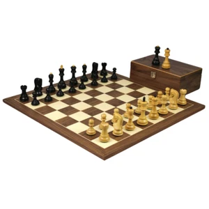 Wooden Chess Set Walnut Board 20'' Weighted Ebonised Zagreb Staunton Pieces 3.75 - Picture 1 of 10