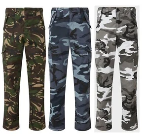 Mens Camo Combat Working Pants Multi Pocket Strong Cargo Trousers Cotton Work - Picture 1 of 9