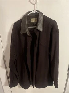 Cabelas Outdoor Wool Shacket Leather Collar Shirt Jacket Mens XL Tall Mid-Weight - Picture 1 of 18
