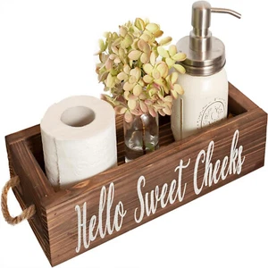 Bathroom Decor Wooden Storage Box Toilet Paper Holder Toilet Tank Topper Basket - Picture 1 of 10