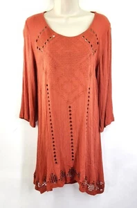 Monoreno Dress Cover Up Womens S Rust Red Crochet Lace Boho Crepe - Picture 1 of 13