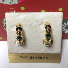 D'ORLAN VINTAGE GOLD GREEN BLACK ARROW CLIP EARRINGS