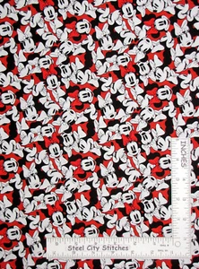 Fabric with Popular Mouse Red Bows Red Cotton by Camelot  1.3 Yards - Picture 1 of 1