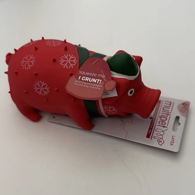 NEW Dog Toy Latex Globlet Grunting Noise Red Pig Snowflake Theme | Multipet - Image 1 of 4