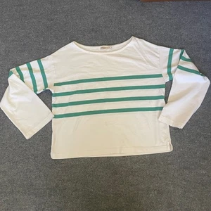 Maglione donna Faherty manica lunga collo barca camicia verde righe cotone top M - Foto 1 di 10