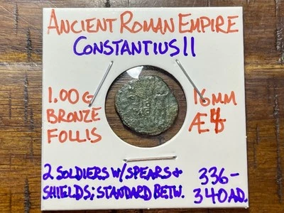 Древний Рим-Æ4 Фоллис Констанций II 336-340AD (2 солдат с копьями и щитами) - Изображение 1 из 4