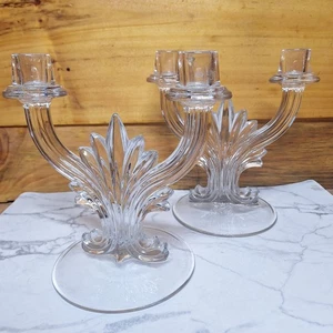 Pr Fostoria Baroque Flame Clear Double Candle Stick Holders Vintage Wedding Tall - Picture 1 of 6