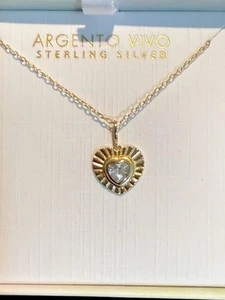 Argento Vivo Goldtone Sterling Silver Cubic Zirconia Heart Pendant Necklace $68 - Picture 1 of 7