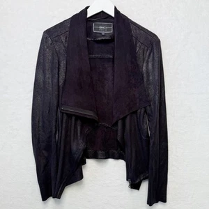 BNCI BLANC NOIR Moto Jacket Faux Suede Burnished Distressed Black Sz L - Picture 1 of 9