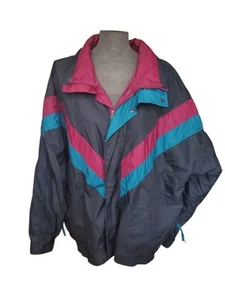 Vtg Trader Bay Windbreaker Jacket Mens XL Y2K Black Blue Maroon 90s Streetwear - Picture 1 of 4