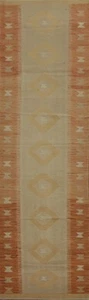 Vegetable Dye Wool Kilim Handwoven 12 ft Runner Reversible Rug 3x12 Carpet - Picture 1 of 11