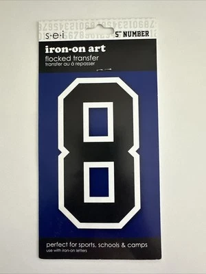 SEI Flocked Transfer 5 Inch Number 8 Iron-on Art 885780 Varsity Athlete - Image 1 of 2