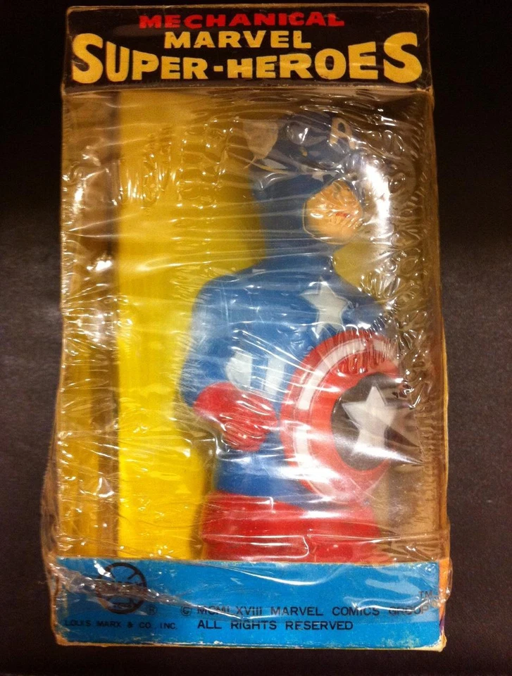 MARVELMANIA 1968 MARX CAPITÁN AMÉRICA CUERDA FIGURA ¡SIN USAR, EN CAJA! Foto 1 de 1