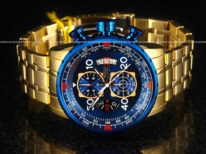 New Invicta Men's AVIATOR CHRONOGRAPH Quartz Gold Tone SS 48mm Blue Dial Watch - Picture 1 of 9