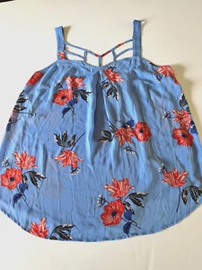 Neu mit Etikett Maurices Damen 0 (14?) Träger Tanktop blau mit orangefarbenen Blumen High Low - Bild 1 von 6