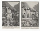 1916 x2 Small WWI Prints A THATCHED COTTAGE HOSPITAL IN FRANCE each 5.5" X 3.5" 