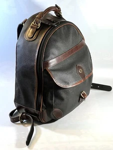 Mulholland Brothers Pebbled Leather Backpack Black Brown Trim Missing Outer Lock - Picture 1 of 10