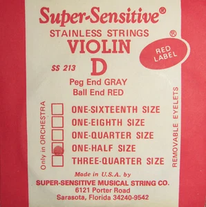 Cuerda de violín D 1/2 etiqueta roja súper sensible SS2134 orquesta instrumento musical - Imagen 1 de 1