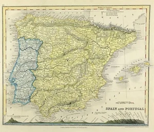 Mapa España y Portugal Cordillera altura Orr & Co Londres 1840 - Imagen 1 de 4