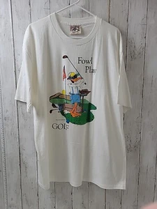 Vintage High Wind Single Stitch Fowl Play Golf White T-Shirt XL Made In U.S.A - Picture 1 of 6