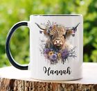 Personalised Ceramic Mug Watercolor Highland Cow Floral   Mothers Day